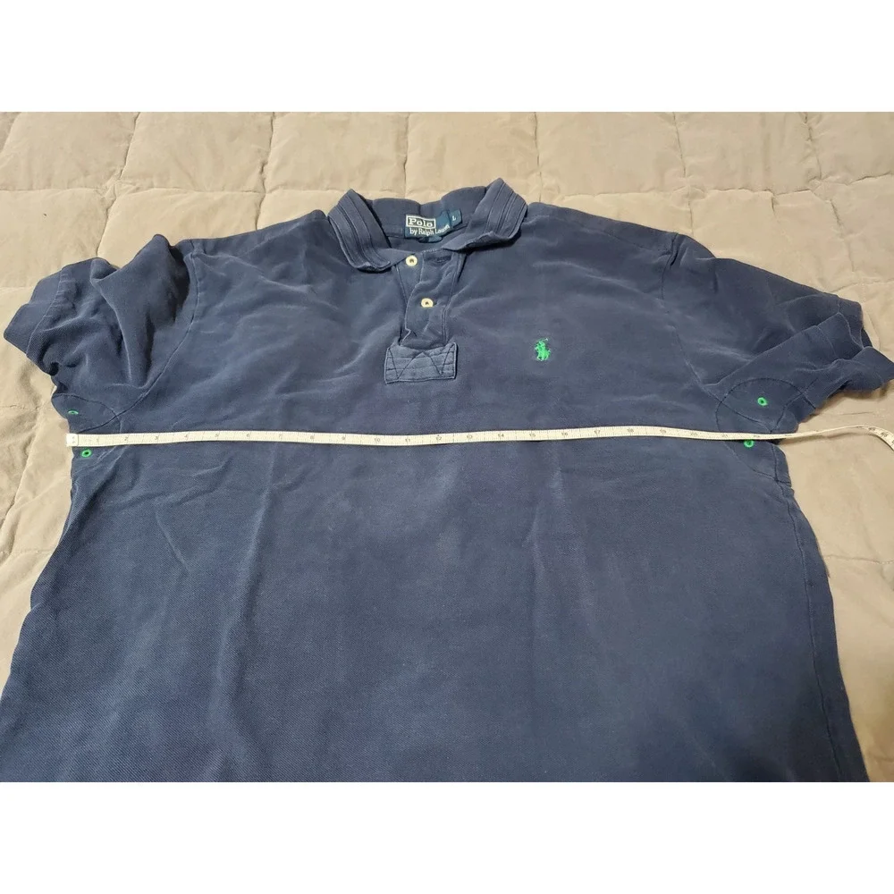Polo Ralph Lauren Mens Large Blue Short Sleeve Polo Shirt Green Logo Cotton
